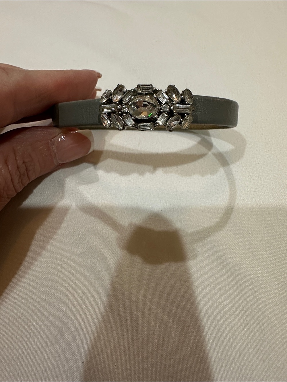 Fossil Gray Leather Bracelet with Crystal Accent